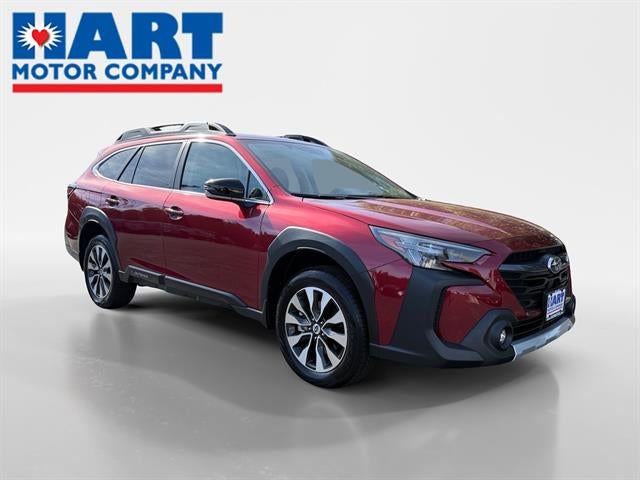2025 Subaru Outback Limited in Crimson Red Pearl — front three-quarter view