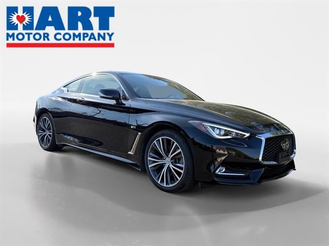 2019 INFINITI Q60 3.0T Luxe in Black Obsidian — front three-quarter view