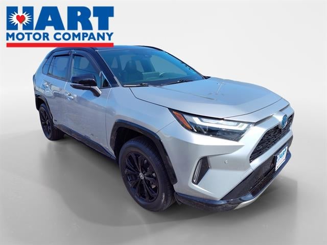 2024 Toyota RAV4 XSE in Silver Sky Metallic W/Midnight Black Metallic Roof — front three-quarter view