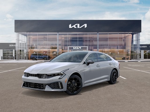 2026 Kia K5 GT-Line in Wolf Gray — front three-quarter view