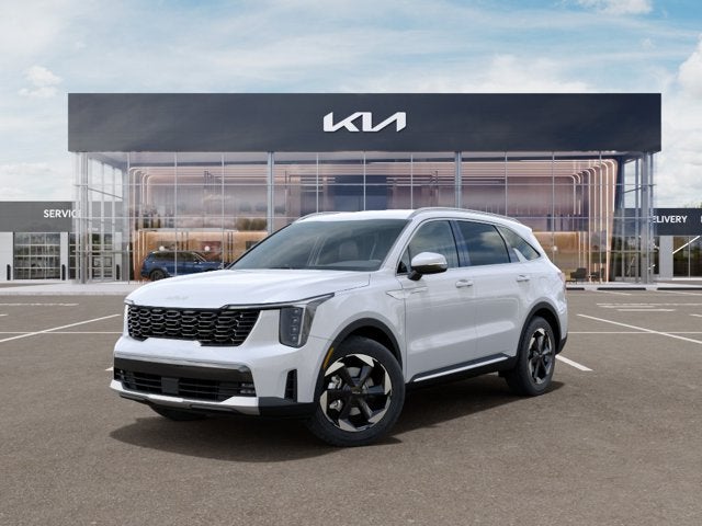 2026 Kia Sorento Hybrid EX in Snow White Pearl — front three-quarter view
